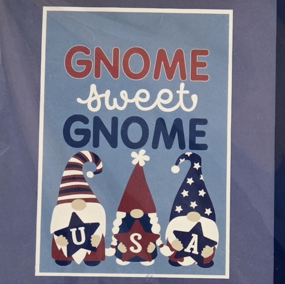 Gnome Sweet Gnome Patriotic House Flag 28" W x 40" H